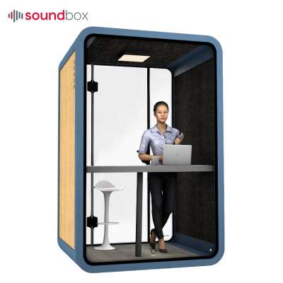 Hot Selling Tempered Glass Movable Phone Booth for Office with LED Lighting Sound Proof Booth